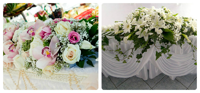 Оформление (украшение) свадебного стола цветами