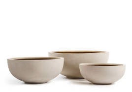 Кашпо TREEZ Effectory - Beton - Низкая сферическая чаша - Белый песок