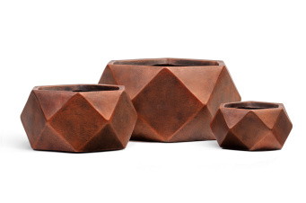 Кашпо TREEZ ERGO - Rombo - Низкая чаша-многогранник - Состаренная медь