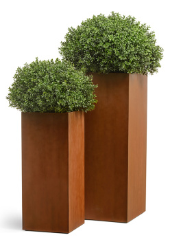 Кашпо TREEZ Effectory - Corten Steel - Высокий куб - Кортеновская сталь - Бархатистая окись
