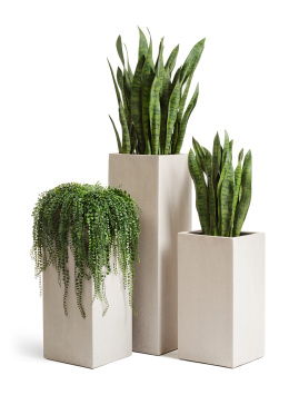 Кашпо TREEZ Effectory - Beton - Высокий куб - Белый песок