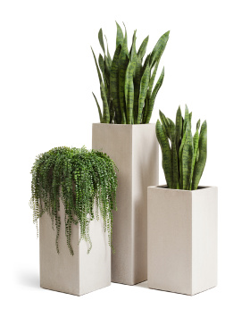 Кашпо TREEZ Effectory - Beton - Высокий куб - Белый песок