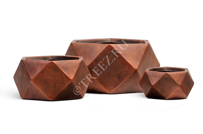 Кашпо TREEZ ERGO - Rombo - Низкая чаша-многогранник - Состаренная медь фото