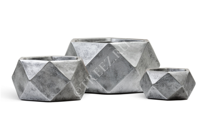 Кашпо TREEZ ERGO - Rombo - Низкая чаша-многогранник - Состаренное серебро фото