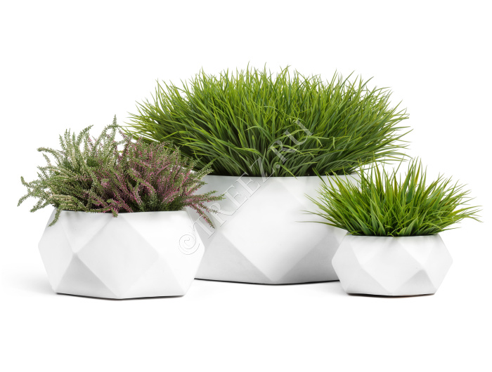 Кашпо TREEZ ERGO - Rombo - Низкая чаша-многогранник - Белый камень фото