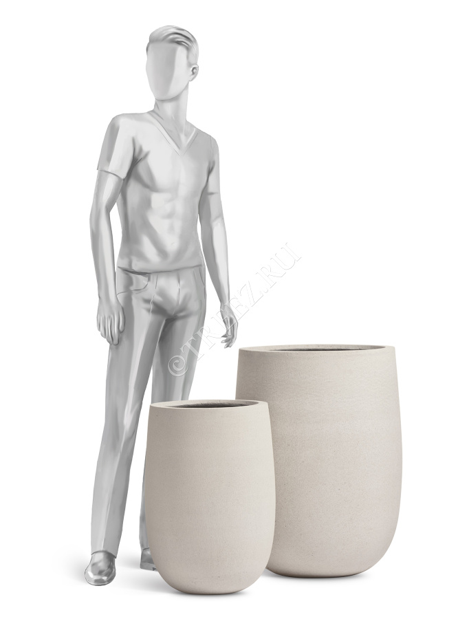 Кашпо TREEZ ERGO - Fine Rock - Высокая округлая чаша - Белый камень фото