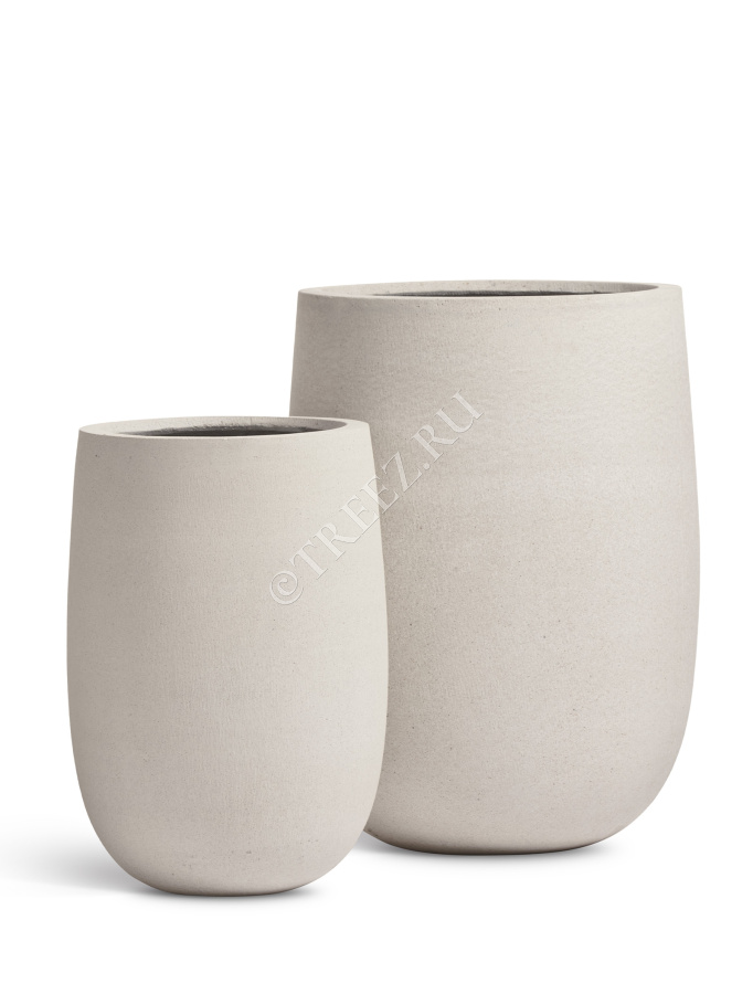 Кашпо TREEZ ERGO - Fine Rock - Высокая округлая чаша - Белый камень фото