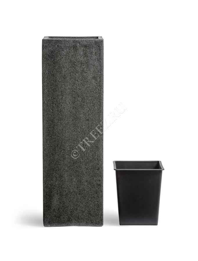 Кашпо TREEZ Effectory - Stone - Высокий куб - Тёмно-серый камень фото