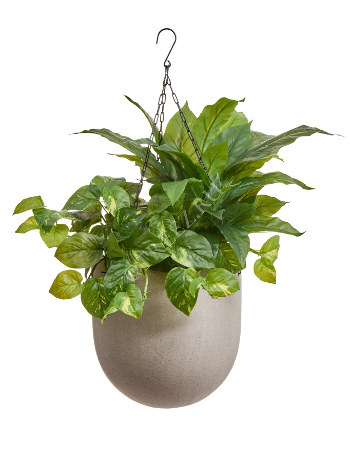 Кашпо TREEZ Effectory - Beton - Чаша большая подвесная - Белый песок фото