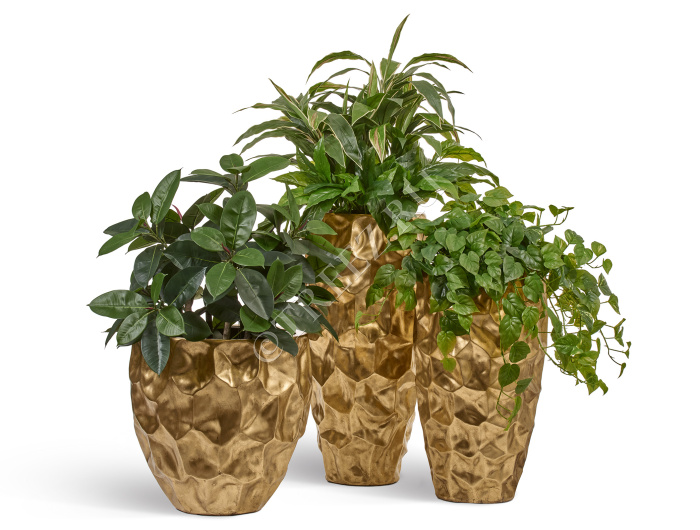 Кашпо TREEZ Effectory - Metal - Высокий округлый конус Design Crumple - Сусальное золото фото