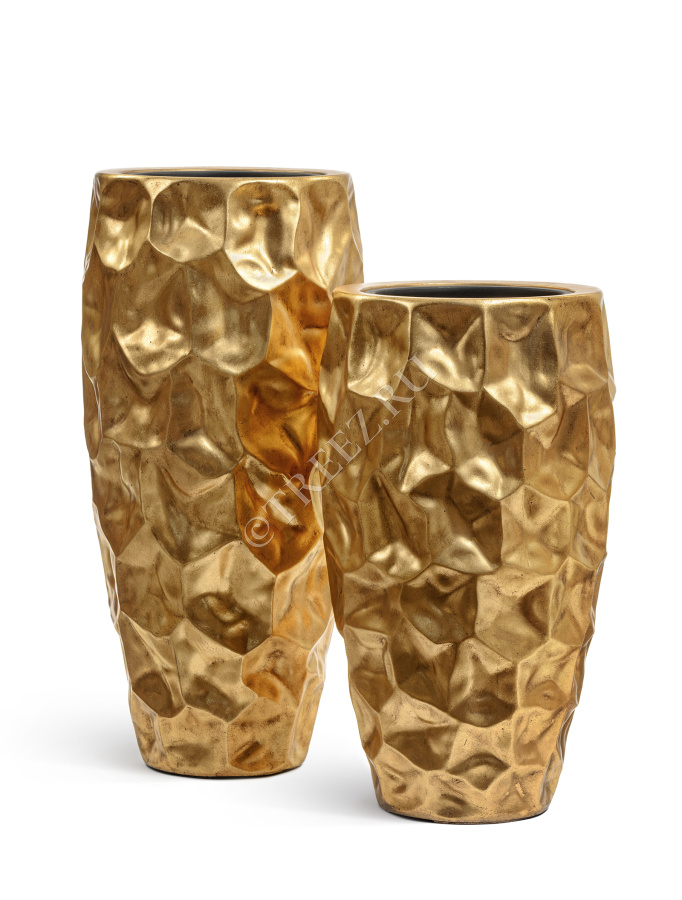 Кашпо TREEZ Effectory - Metal - Высокий округлый конус Design Crumple - Сусальное золото фото