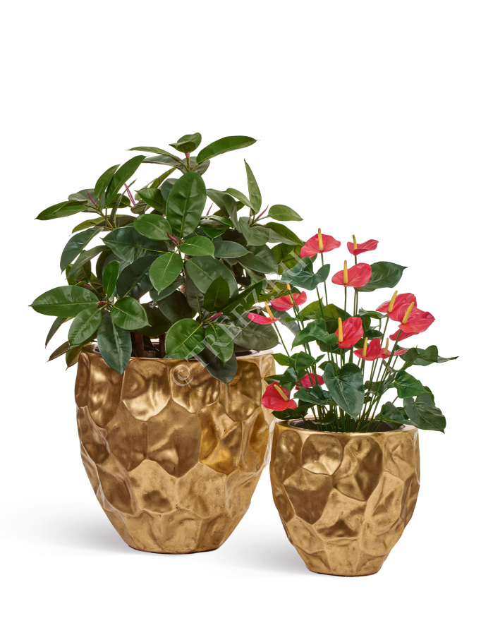 Кашпо TREEZ Effectory - Metal - Округлая чаша Design Crumple - Сусальное золото фото