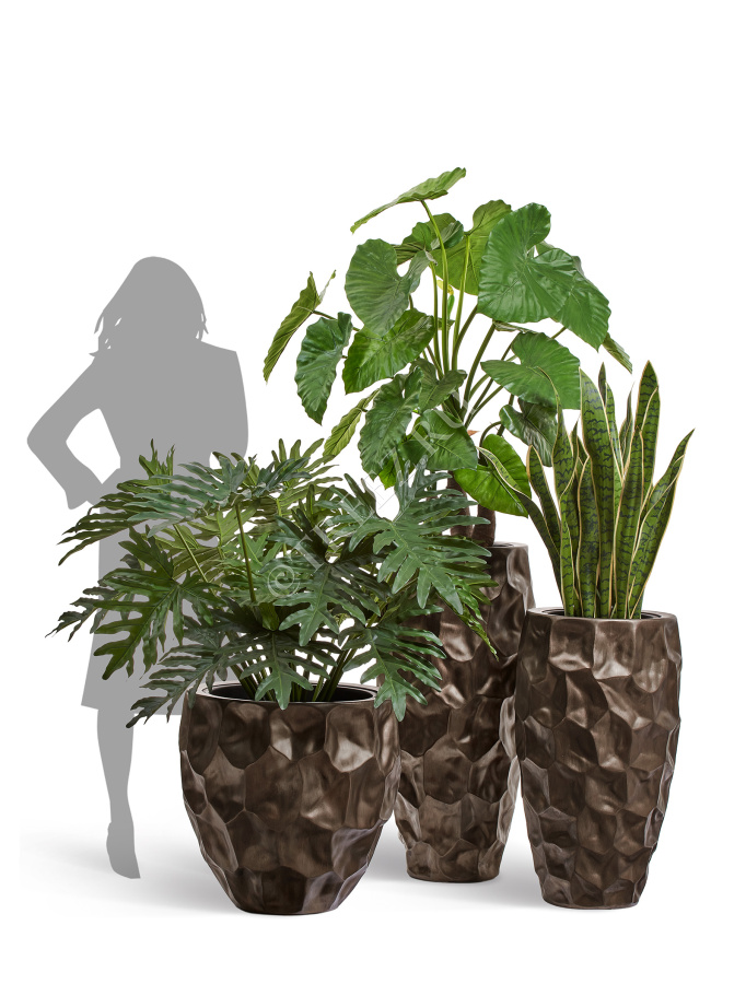 Кашпо TREEZ Effectory - Metal - Округлая чаша Design Crumple - Чернёная бронза фото