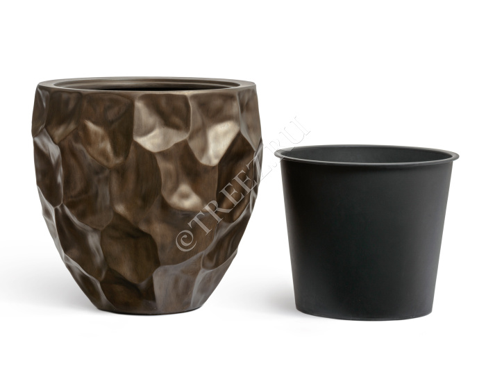 Кашпо TREEZ Effectory - Metal - Округлая чаша Design Crumple - Чернёная бронза фото