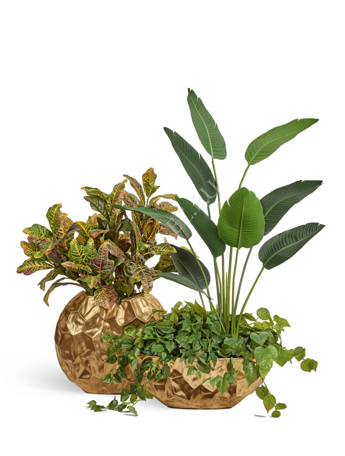 Кашпо TREEZ Effectory - Metal - Плоская сфера Design Crumple - Сусальное золото фото