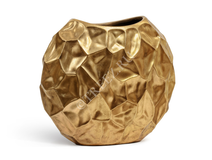 Кашпо TREEZ Effectory - Metal - Плоская сфера Design Crumple - Сусальное золото фото