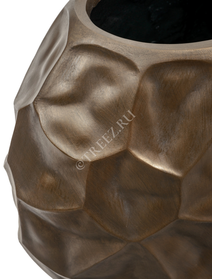 Кашпо TREEZ Effectory - Metal - Плоская сфера Design Crumple - Чернёная бронза фото