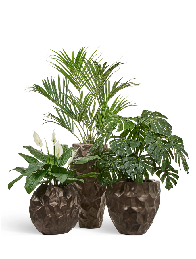 Кашпо TREEZ Effectory - Metal - Плоская сфера Design Crumple - Чернёная бронза фото