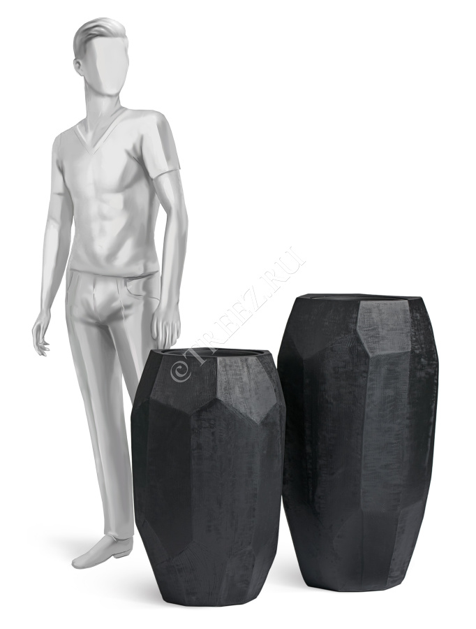 Кашпо TREEZ Effectory - Anthra - Высокий Design-многогранник - Антрацит фото