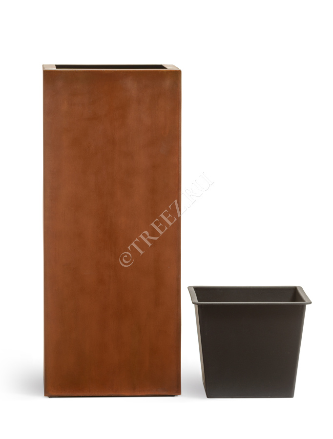 Кашпо TREEZ Effectory - Corten Steel - Высокий куб - Кортеновская сталь - Бархатистая окись фото