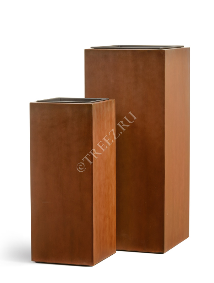 Кашпо TREEZ Effectory - Corten Steel - Высокий куб - Кортеновская сталь - Бархатистая окись фото
