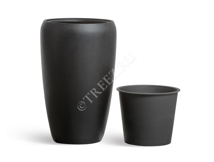 Кашпо TREEZ Effectory - Black Stone - Высокий округлый конус - Антрацит фото