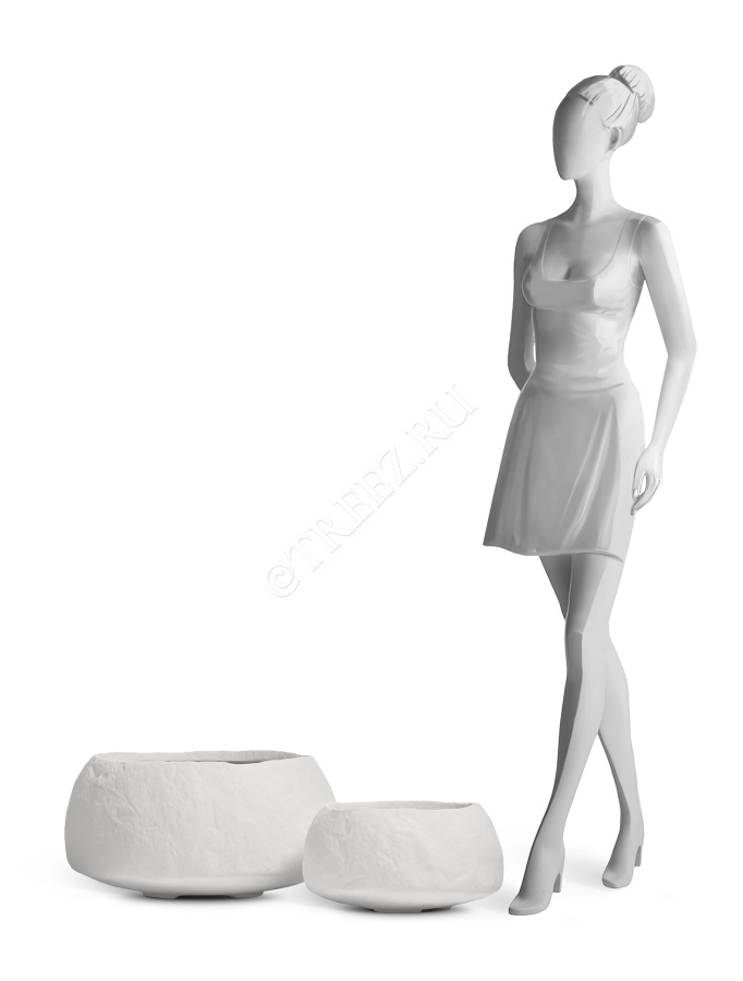 Кашпо TREEZ Effectory - Organic - Низкая чаша - Белый камень фото