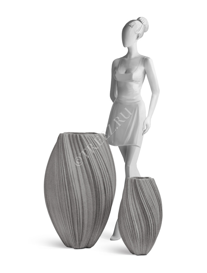 Кашпо TREEZ Effectory - Dune - Высокая Design-ваза - Дымчато-серый песок фото