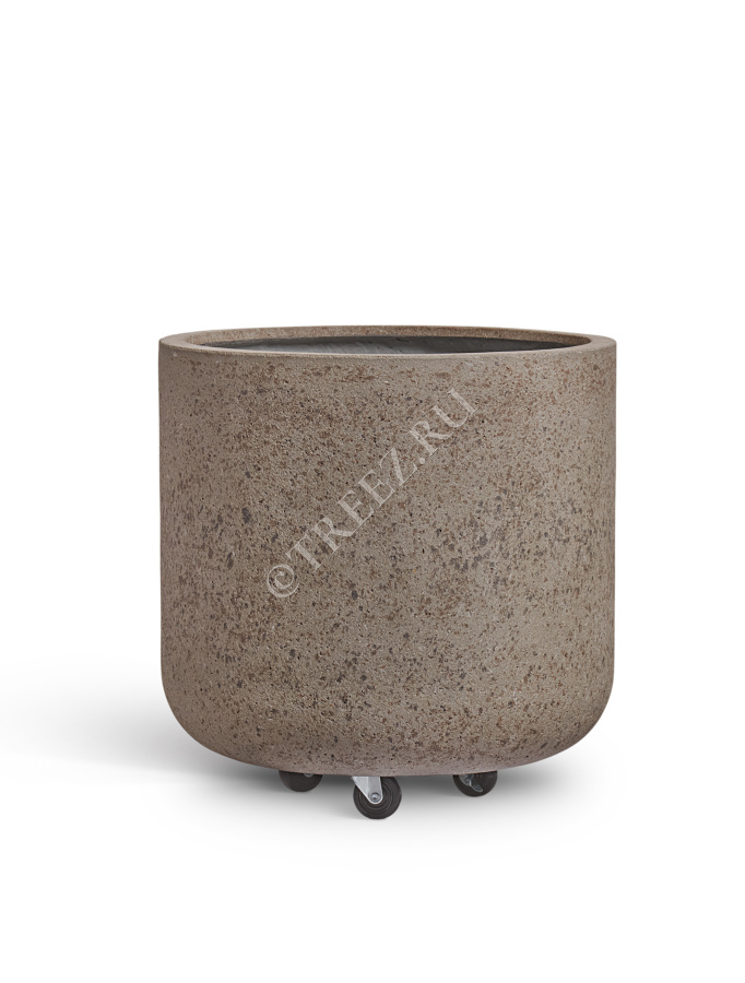 Кашпо TREEZ ERGO - Hard Rock - Цилиндрическая чаша на колёсиках - Песок серый беж фото