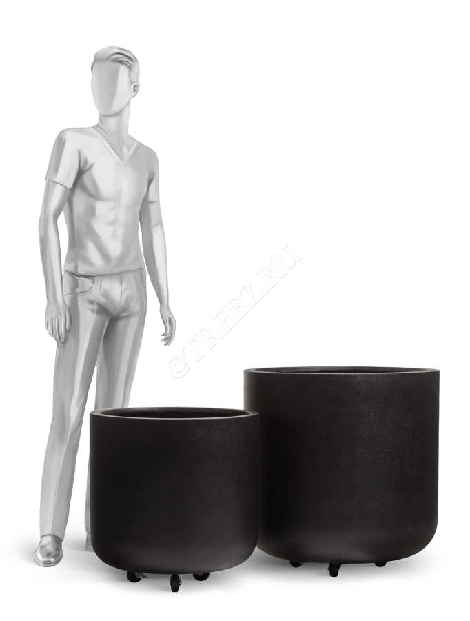 Кашпо TREEZ ERGO - Hard Rock - Цилиндрическая чаша на колёсиках - Антрацит фото