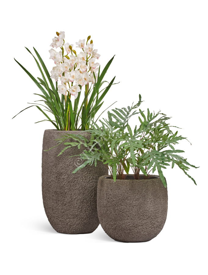 Кашпо TREEZ Effectory - Terra- Высокая чаша - Серый беж фото
