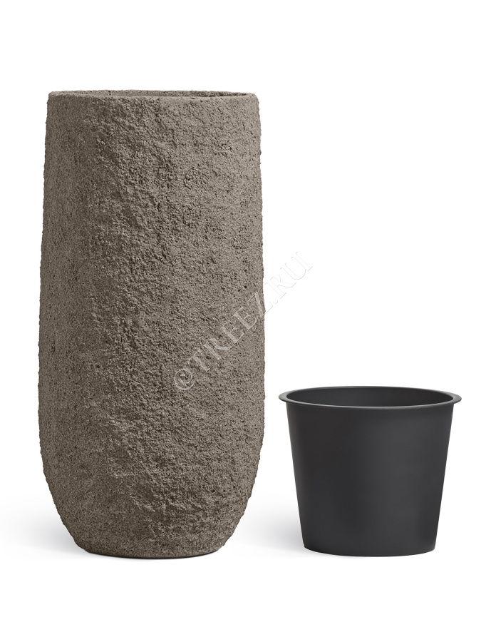 Кашпо TREEZ Effectory - Terra- Высокий конус - Серый беж фото