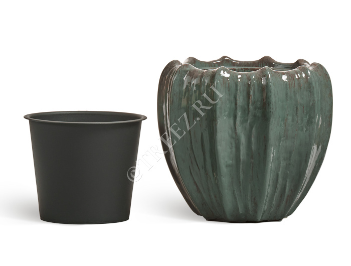 Кашпо TREEZ Effectory - Aura - Чаша - Изумрудный лак фото