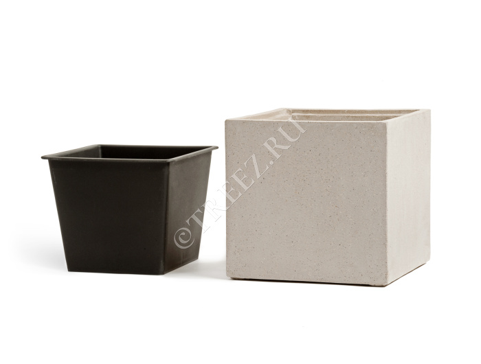 Кашпо TREEZ Effectory - Beton - Куб - Белый песок фото