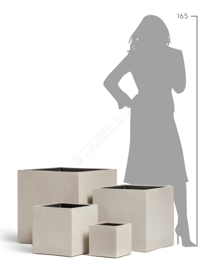 Кашпо TREEZ Effectory - Beton - Куб - Белый песок фото