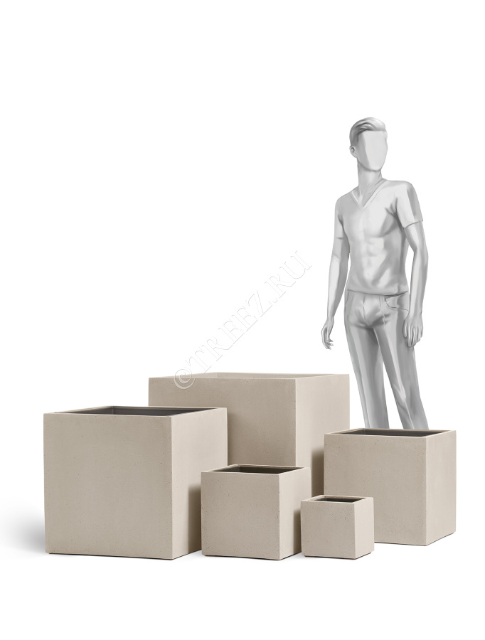 Кашпо TREEZ Effectory - Beton - Куб - Белый песок фото