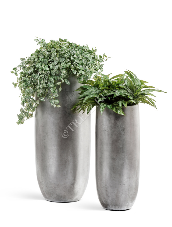 Кашпо TREEZ Effectory - Metal - Высокий округлый конус - Серебро фото