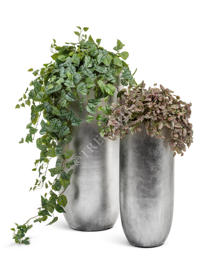 Кашпо TREEZ Effectory - Metal - Высокий округлый конус - Серебро фото