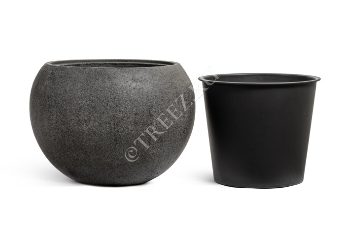 Кашпо TREEZ Effectory - Stone - Большая полусфера - Тёмно-серый камень фото