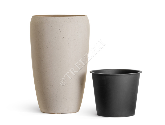 Кашпо TREEZ Effectory - Beton - Высокий округлый конус - Белый песок фото