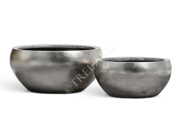 Кашпо TREEZ Effectory - Metal - Низкая полусфера - Стальное серебро фото
