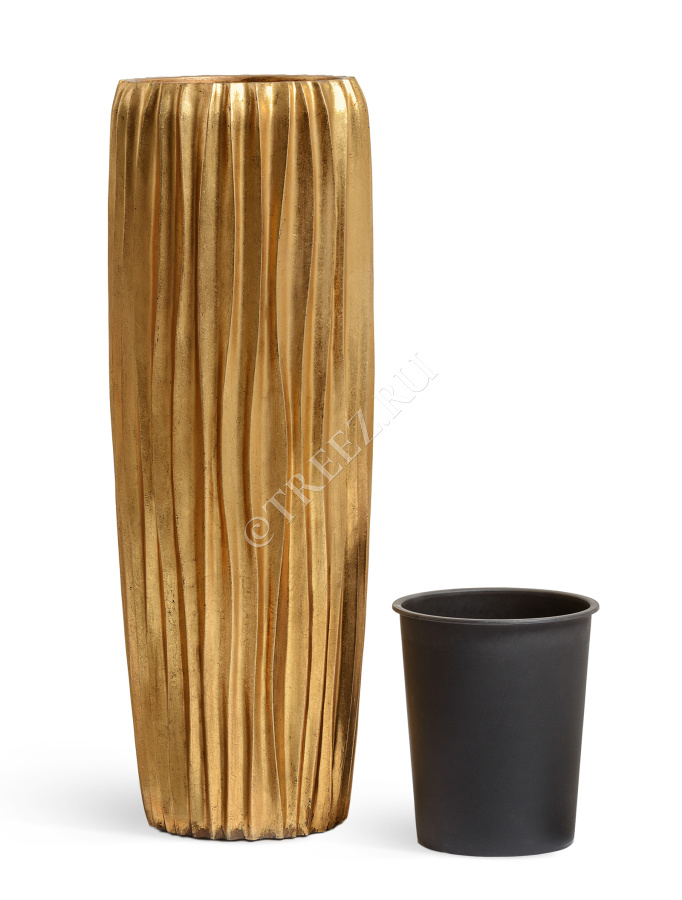 Кашпо TREEZ Effectory - Metal - Высокий конус Design Wave - Сусальное золото фото