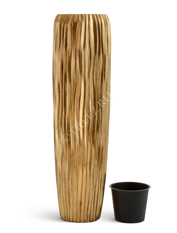 Кашпо TREEZ Effectory - Metal - Высокий конус Giant Design Wave - Сусальное золото фото