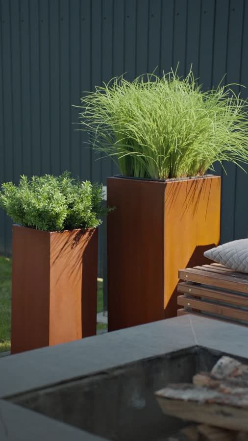 Кашпо TREEZ Effectory - Corten Steel - Высокий куб - Кортеновская сталь - Бархатистая окись фото