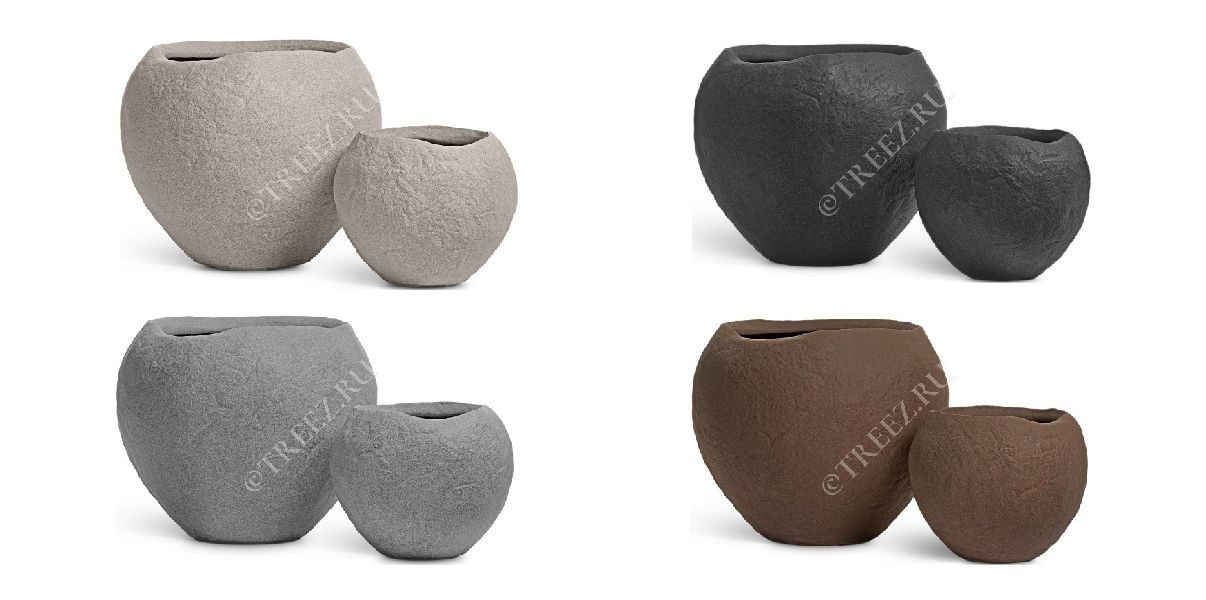 Кашпо TREEZ Effectory - Organic - Сфера - белый песок, серый ледник, тёмно-серый камень и шоколад фото